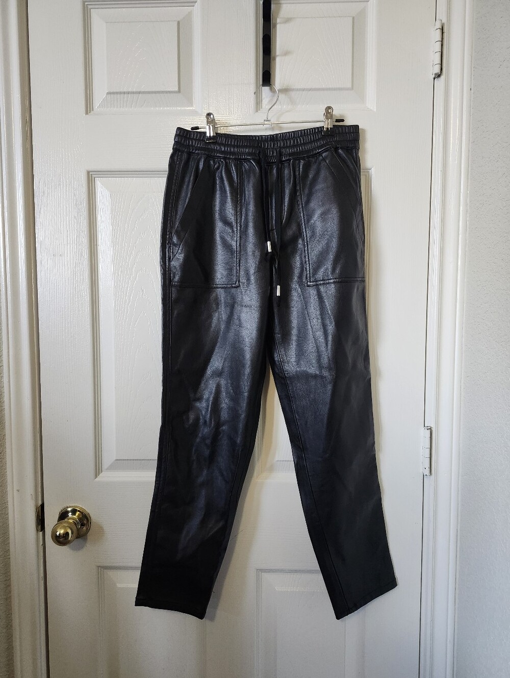 Blank NYC Black Faux Leather Straight-Leg Jogger Pants